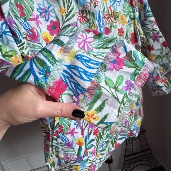 NWT John Mark Plus Size Tunic Linen Floral Point Collar Button Front Blouse Top - Picture 5 of 11